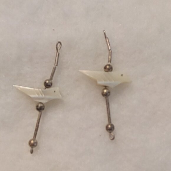 Native American Sterling Fetish Mother Of Pearl Birds Liquid Silver Earings - Picture 2 of 4